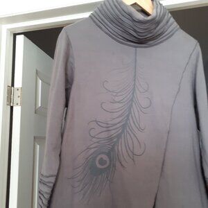 Tunic - 100% Cotton - Grey with Peacock feather design by Elfarrow